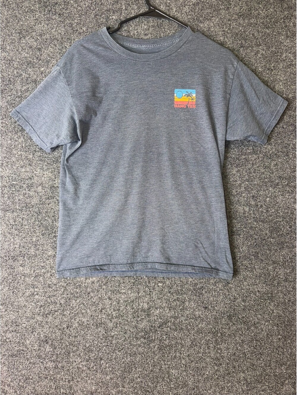 Hang Ten T Shirt Mens Medium Heather Blue Palm Tree Sunset Surf Graphic Tee
